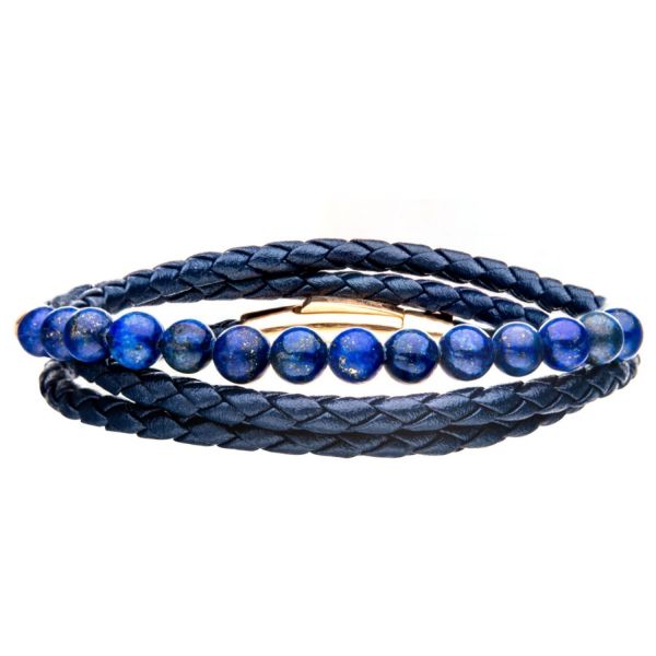 Herren Leder Double Wrap Armband mit Lapis Steinen