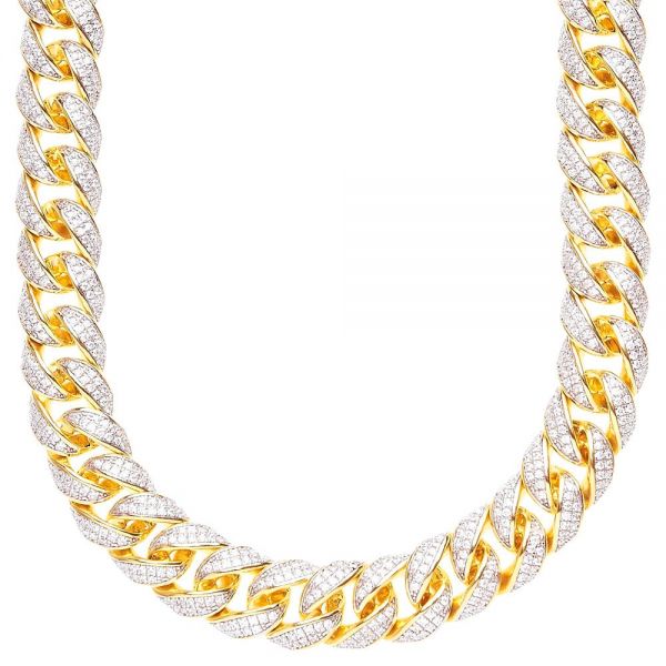 Sterling 925er Silber CZ Bling Kette - MIAMI CURB 12mm gold