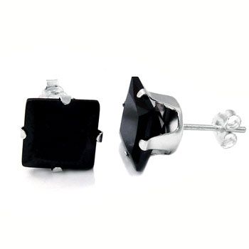 925 Sterling Silber Black Bling Ohrstecker - viereckig