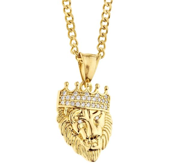 Iced Out Stainless Steel Pendant Chain - Mini LION KING gold
