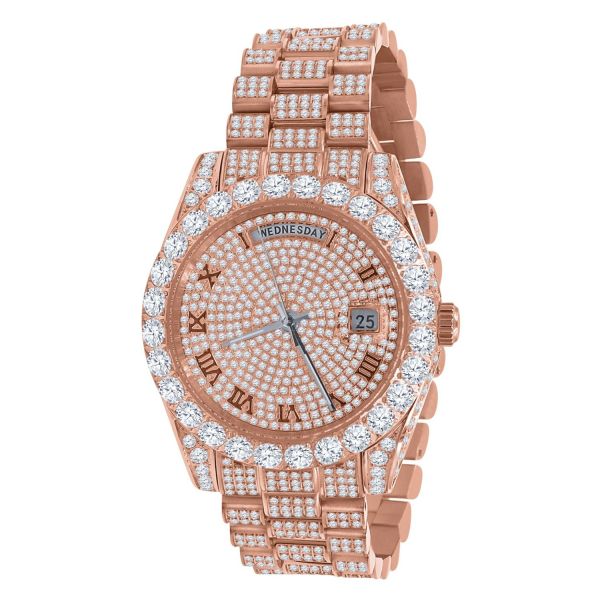 High Quality Iced Out Zirkonia Edelstahl Uhr - rose gold