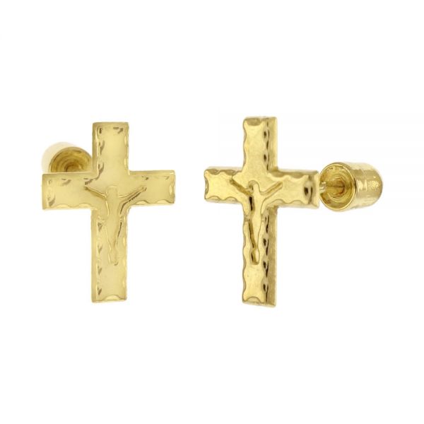 14K Gold Iced Out Stud Ohrstecker - Crucifix Kreuz