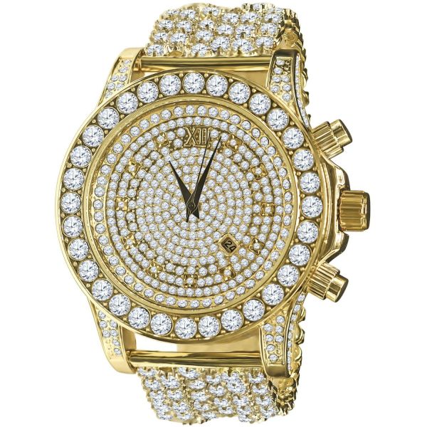 BURNISH High Quality FULL ICED OUT ZIRKONIA Uhr - gold