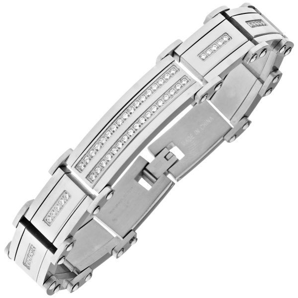 Iced Out Stainless Steel Solid CZ Bracelet - 16mm silver