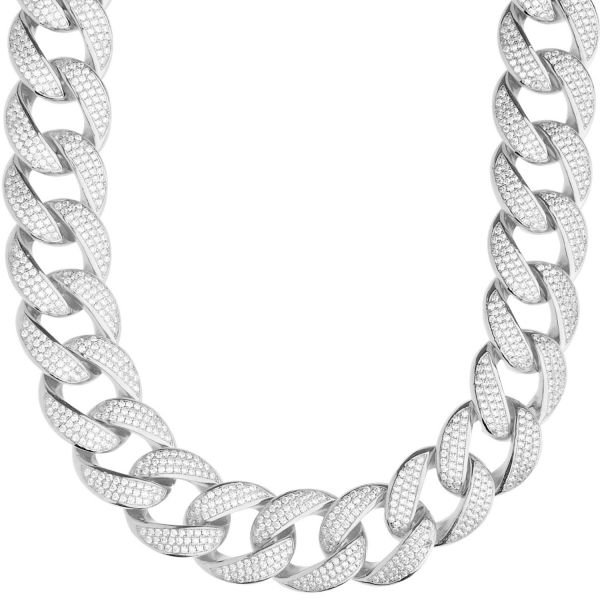 Premium Bling Sterling 925 Argent Chaîne Cubaine - 18mm