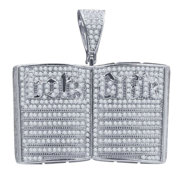 Iced Out 925 Sterling Silber 3D Anhänger - HOLY BIBLE