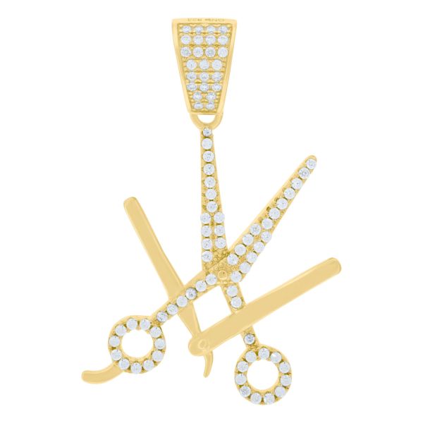 Premium Bling - 925 Sterling Silver Comb Scissors Pendant