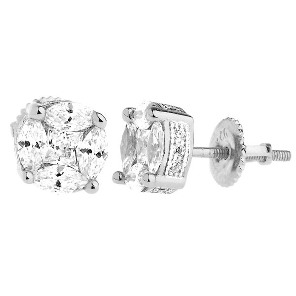 925 Sterling Silver Bling Zirconia Earrings - CLUSTER 8mm