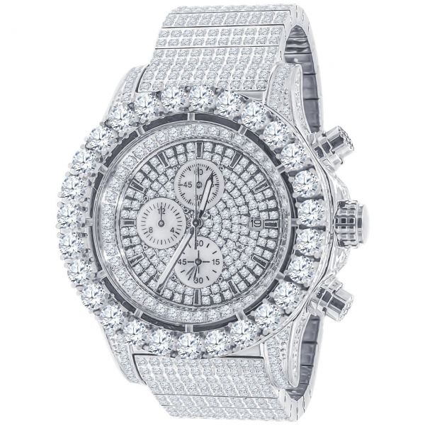 High Quality FULL ICED OUT Zirkonia Edelstahl Uhr - silber