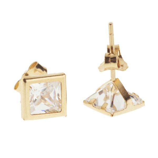 14K Or Iced Out Stud Clou d'oreille - BEZEL SQUARE 5mm