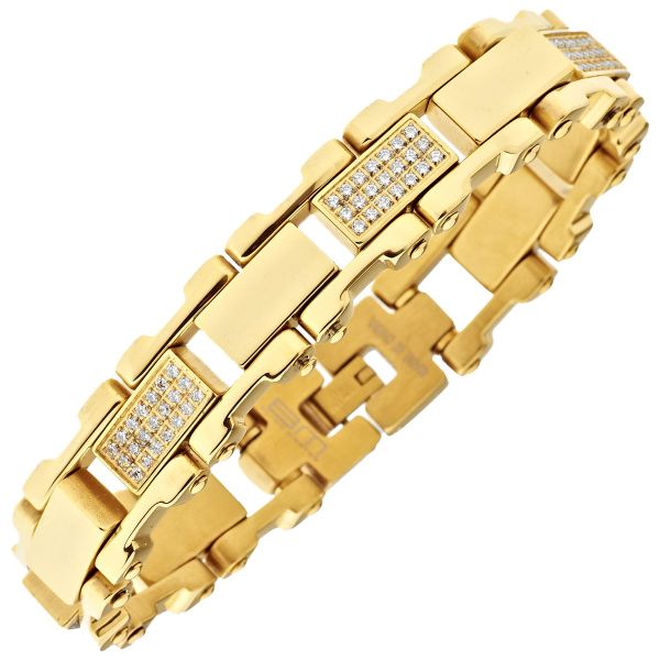 Iced Out Stainless Steel Solid CZ Bracelet - 16mm gold