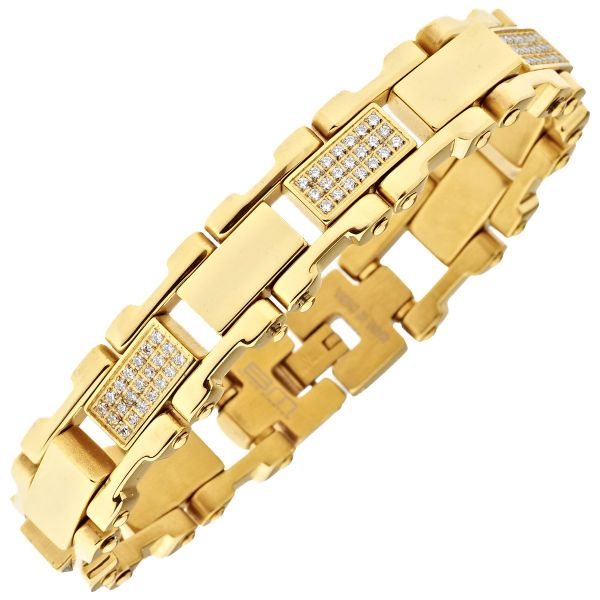 Iced Out Acier Inoxydable Massif CZ Bracelet - 16mm gold