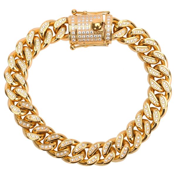 Iced Out Edelstahl CZ Panzerkette Armband - CUBAN 12mm gold