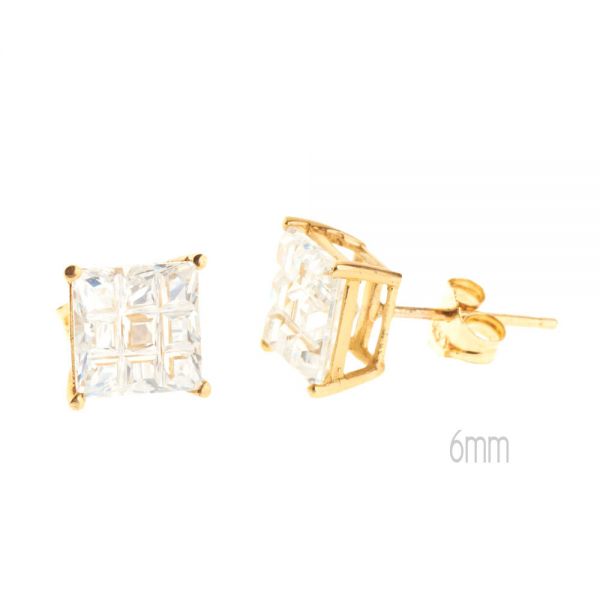 14K Gold Iced Out Stud Ohrstecker - INVISIBLE SQUARE