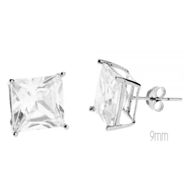 14K Or Blanc Iced Out Stud Clou d'oreille - PRONG SQUARE