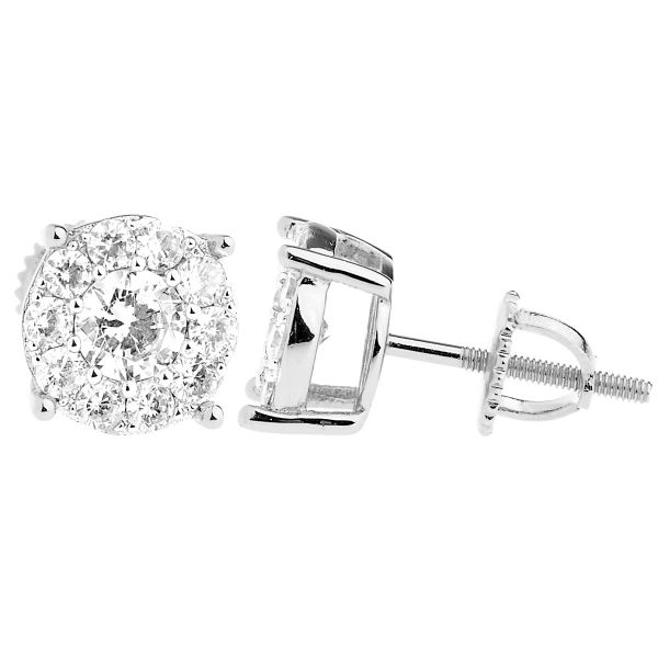 925 Sterling Silver Bling Zirconia Earrings - CLUSTER 9mm