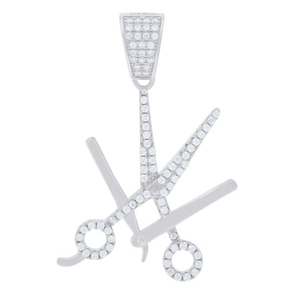 Premium Bling - 925 Sterling Silver Comb Scissors Pendant