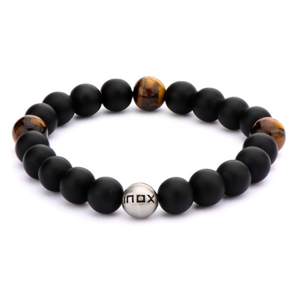 Bracelet à onyx noir avec oeil de tigre et acier