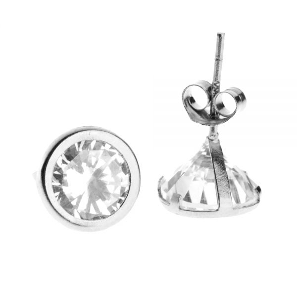 14K White Gold Iced Out Ear Stud Earrings - BEZEL ROUND 7mm