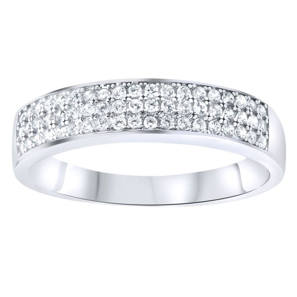 Sterling 925 Argent Pave Bague - Three Lines Pave