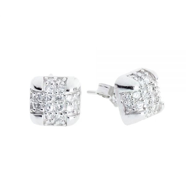 Sterling 925 Silver Earrings - BOX MICRO PAVE 8mm