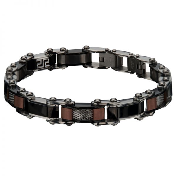 Men's Double Sided IP Black Cappuccino Greek Keys Bracelet