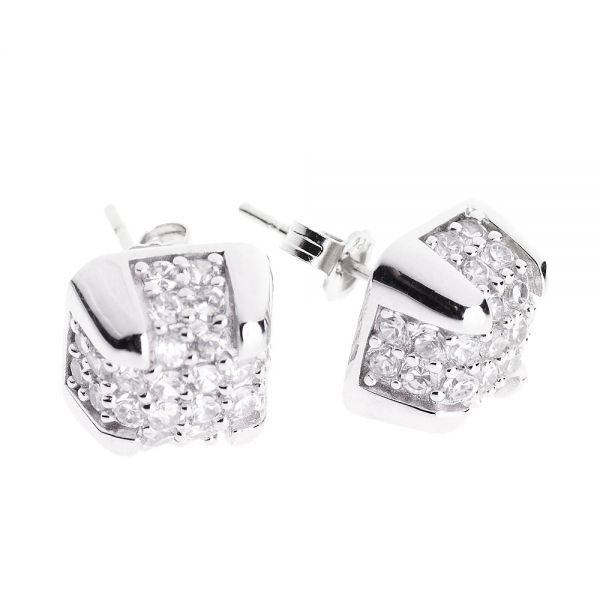 Sterling 925 Argent Clou d'oreille - BOX MICRO PAVE 10mm