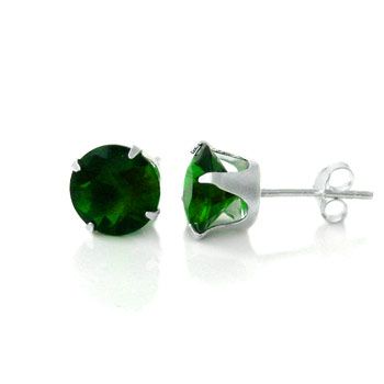 925 Sterling Silver Ear Stud - round / peridot