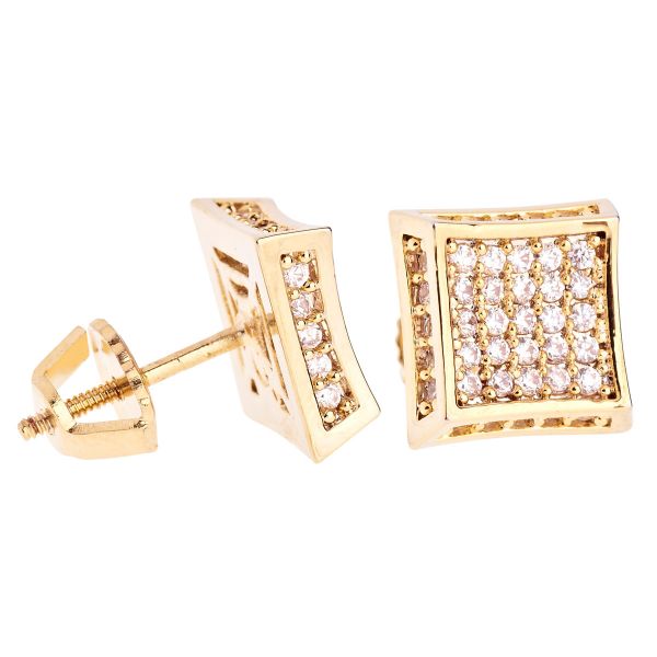 Iced Out Bling Micro Pave Earrings - SIDE KITE 10mm gold