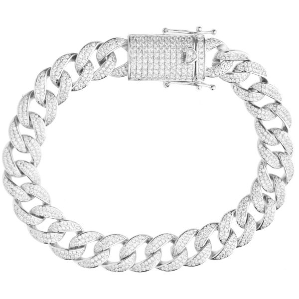Premium Bling 925 Sterling Silber Armband - MIAMI CURB 12mm