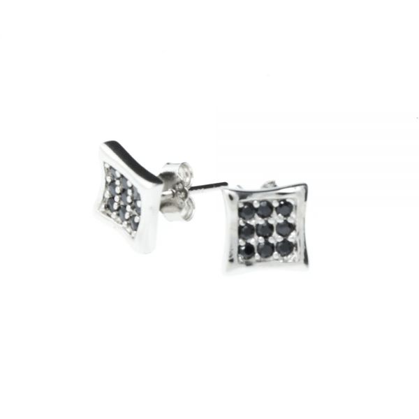 Sterling 925 Argent MICRO PAVE Clou d'oreille - ICE noir 6mm