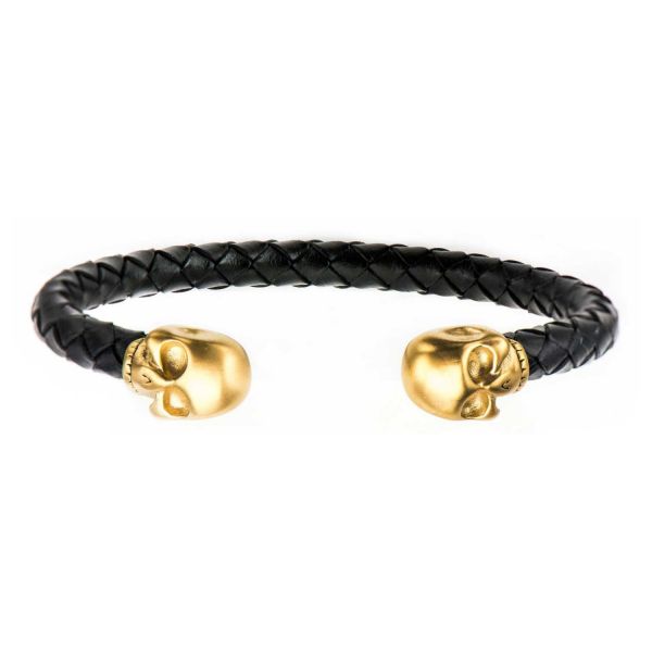 Herren Lederarmband Totenkopf Cuff Armband gold