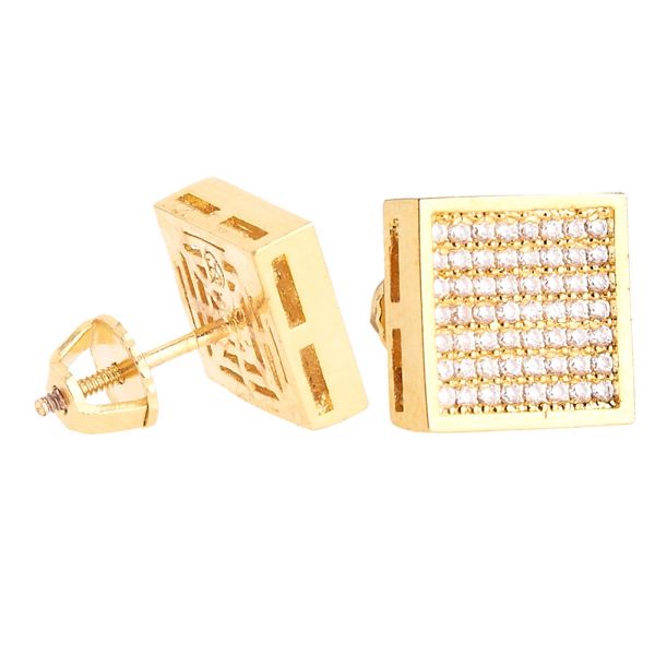 Iced Out Bling Micro Pave Earrings - SQUARE 10mm gold