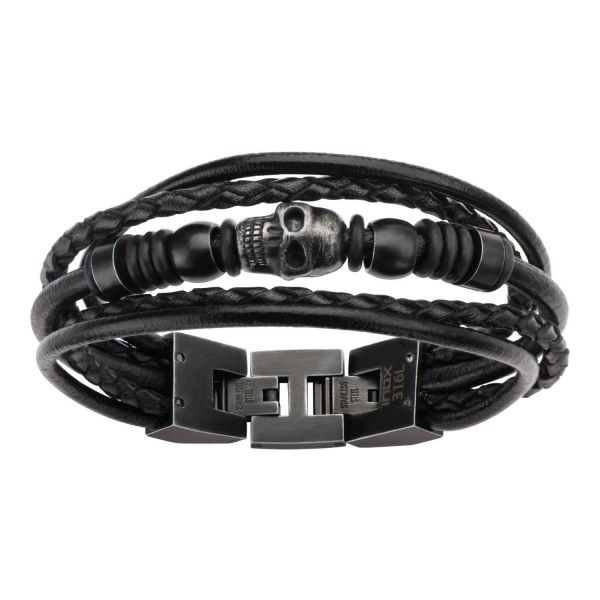 Herren Edelstahl Armband mit Totenkopf, schwarz