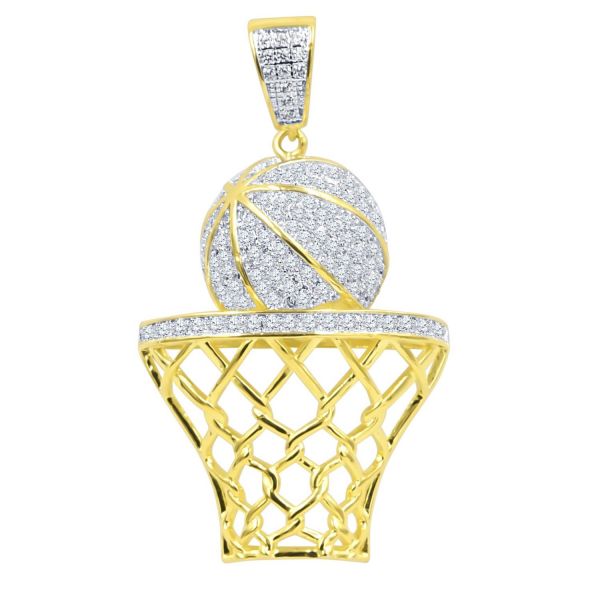 925 Sterling Silver Micro Pave Pendant Basketball Basket gol