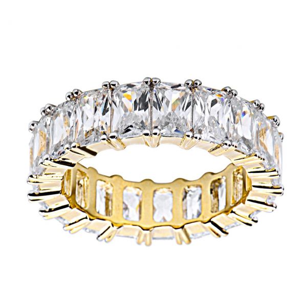 Sterling 925er Silber Micro Pave Ring - Baguette CZ gold