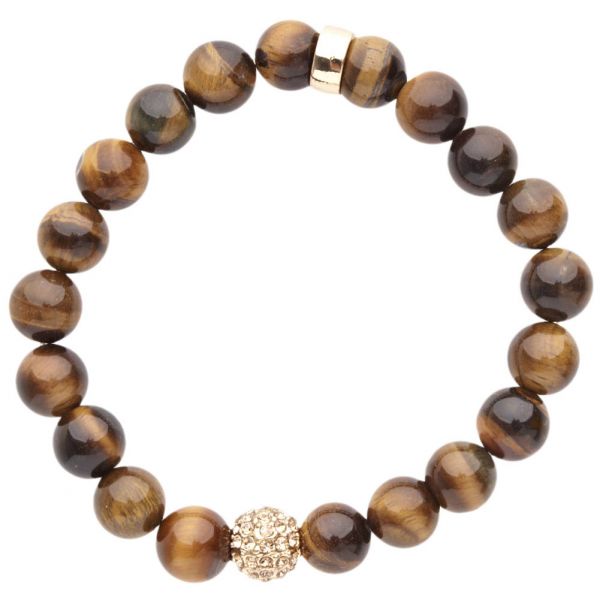 Iced Out Unisex Wooden CZ Bead Bracelet - 10mm brown