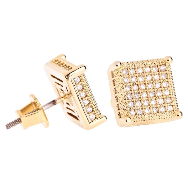 Iced Out Bling Micro Pave Earrings - SIDE 10mm gold