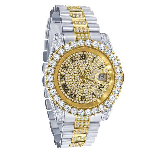 High Quality Iced Out Zirkonia Edelstahl Uhr - silber / gold