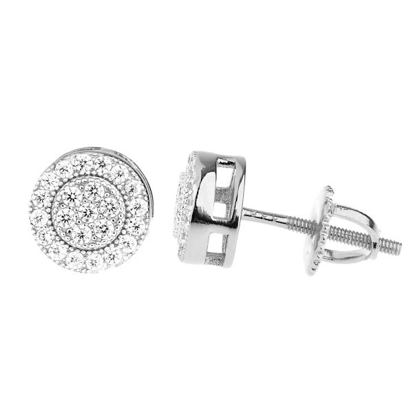 925 Sterling Silver Bling Zirconia Earrings - CLUSTER 8mm