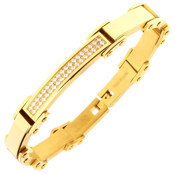 Iced Out Stainless Steel Micro Pave CZ Bracelet - 8mm gold