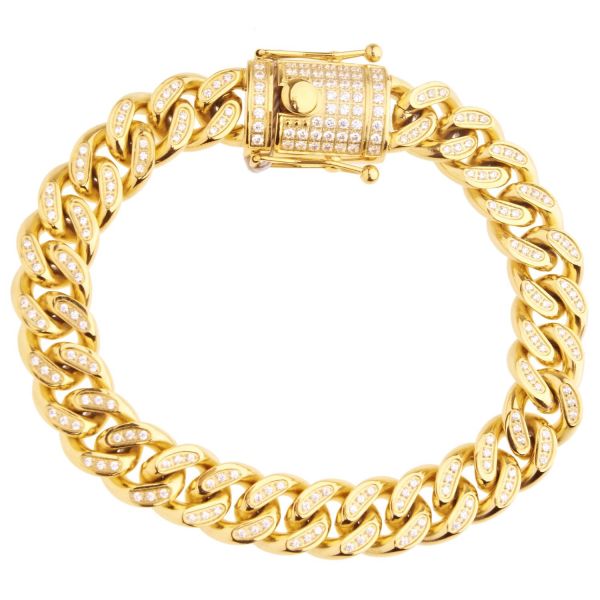 Iced Out Bling Edelstahl Miami Cuban Armband - 12mm gold