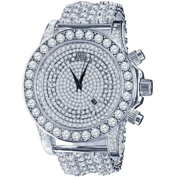 BURNISH High Quality FULL ICED OUT ZIRKONIA Uhr - silber