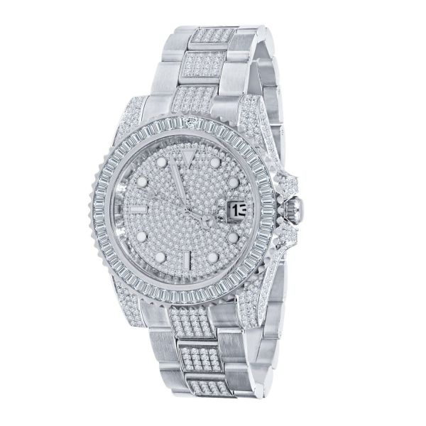 Haute Qualité ICED OUT CZ Acier Inoxydable Montre - argent