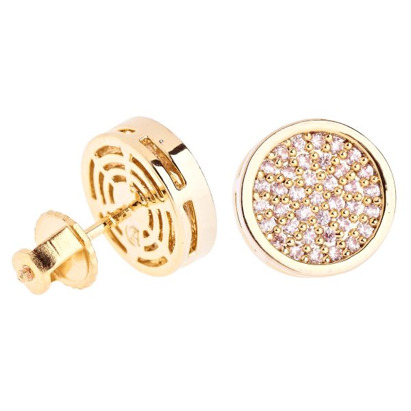 Iced Out Bling Micro Pave Ohrstecker - ROUND 10mm gold