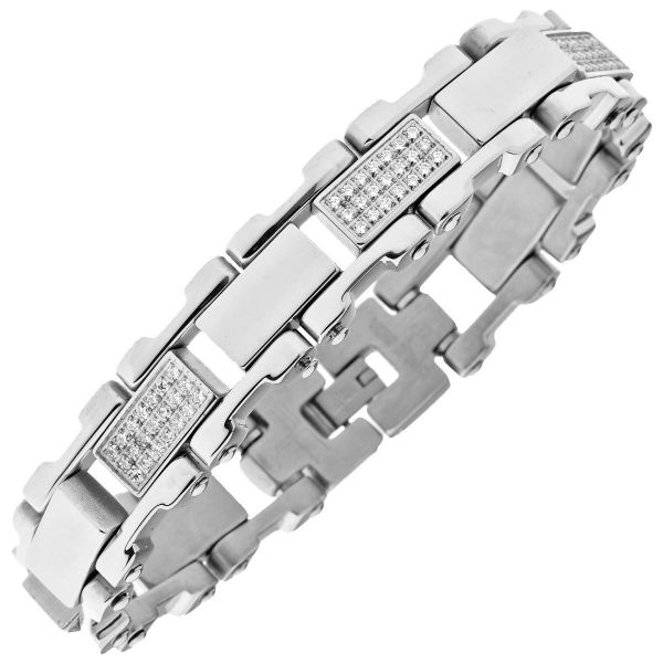 Iced Out Stainless Steel Solid CZ Bracelet - 16mm silver