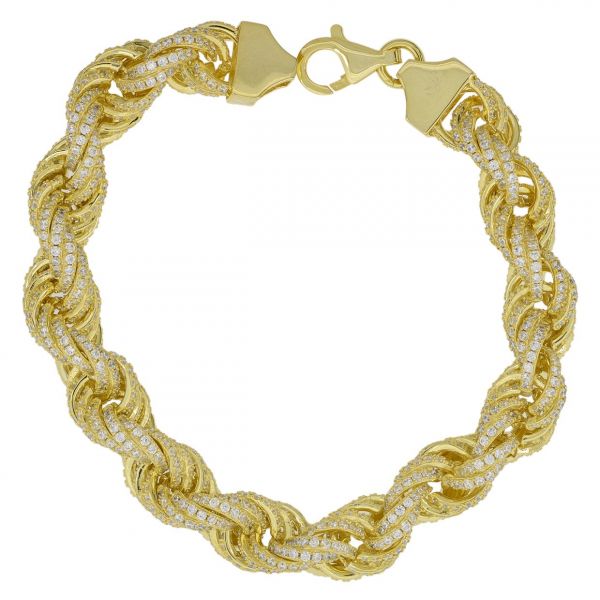 Prime Bling 925 Bracelet en Argent - CZ ROPE 11mm gold