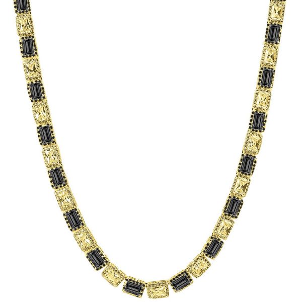 Iced Out Bling Zirconia Tennis Chain - SQUARE 6mm gold black