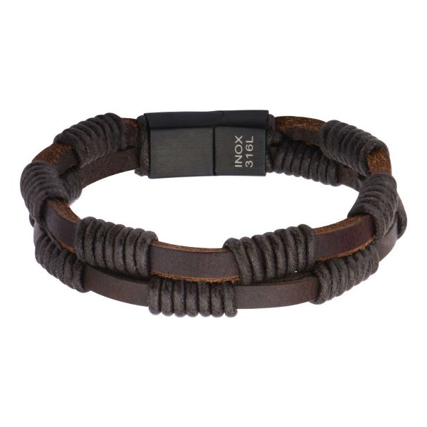 Men's Double Strap Brown Leather Bracelet Wrapped