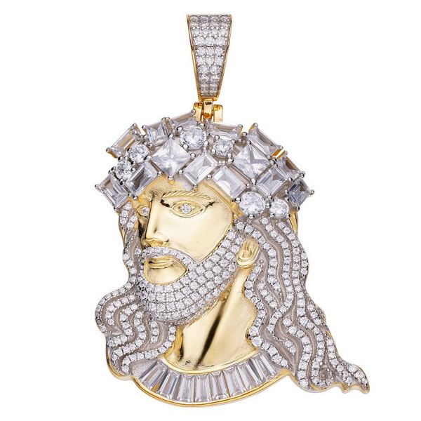 925 Sterling Silber Micro Pave Anhänger - JESUS CZ HEAD gold